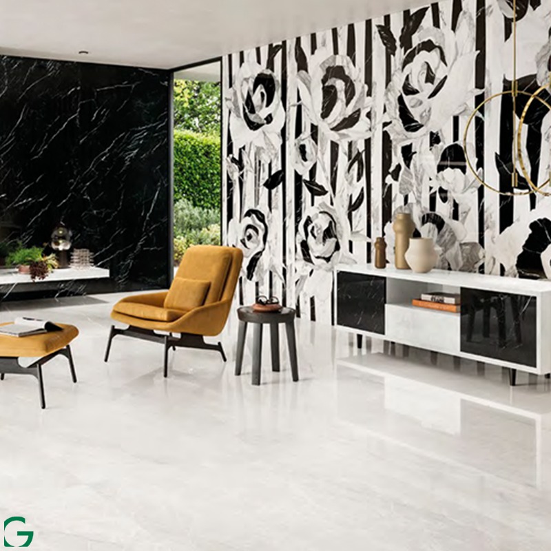 Salón de diseño con cerámica estampada Cerámica estampada en tendencia