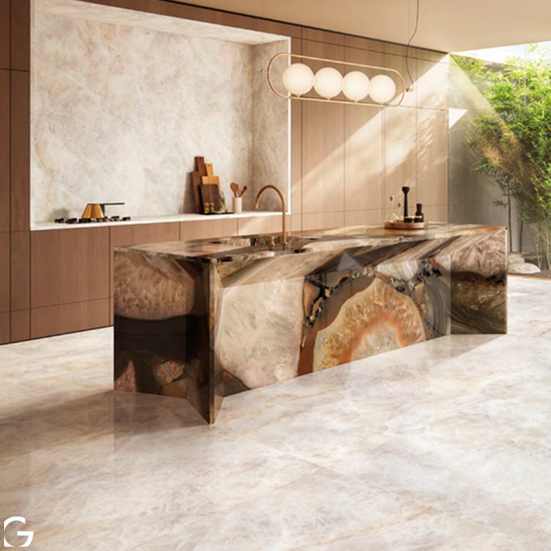 Cocina en tendencias rústicas con marmol Tendencia en cerámica de diseños naturales