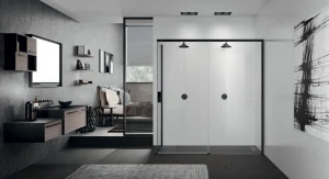 Baño de diseño en blanco y negro
